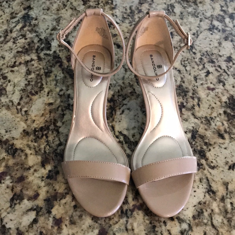 New!! Nude Bandalino Patent Leather Sandal Heels
